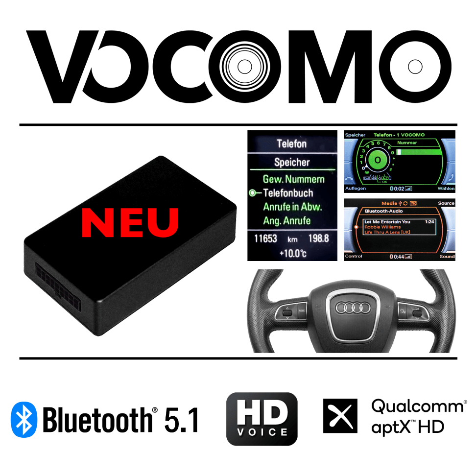 VOCOMO - Bluetooth handsfree car-kit BMW, VW, Mini, Ford, Opel retrofit -  Bluetooth Handsfree Car Kit with music streaming kX-3 AUDI V3
