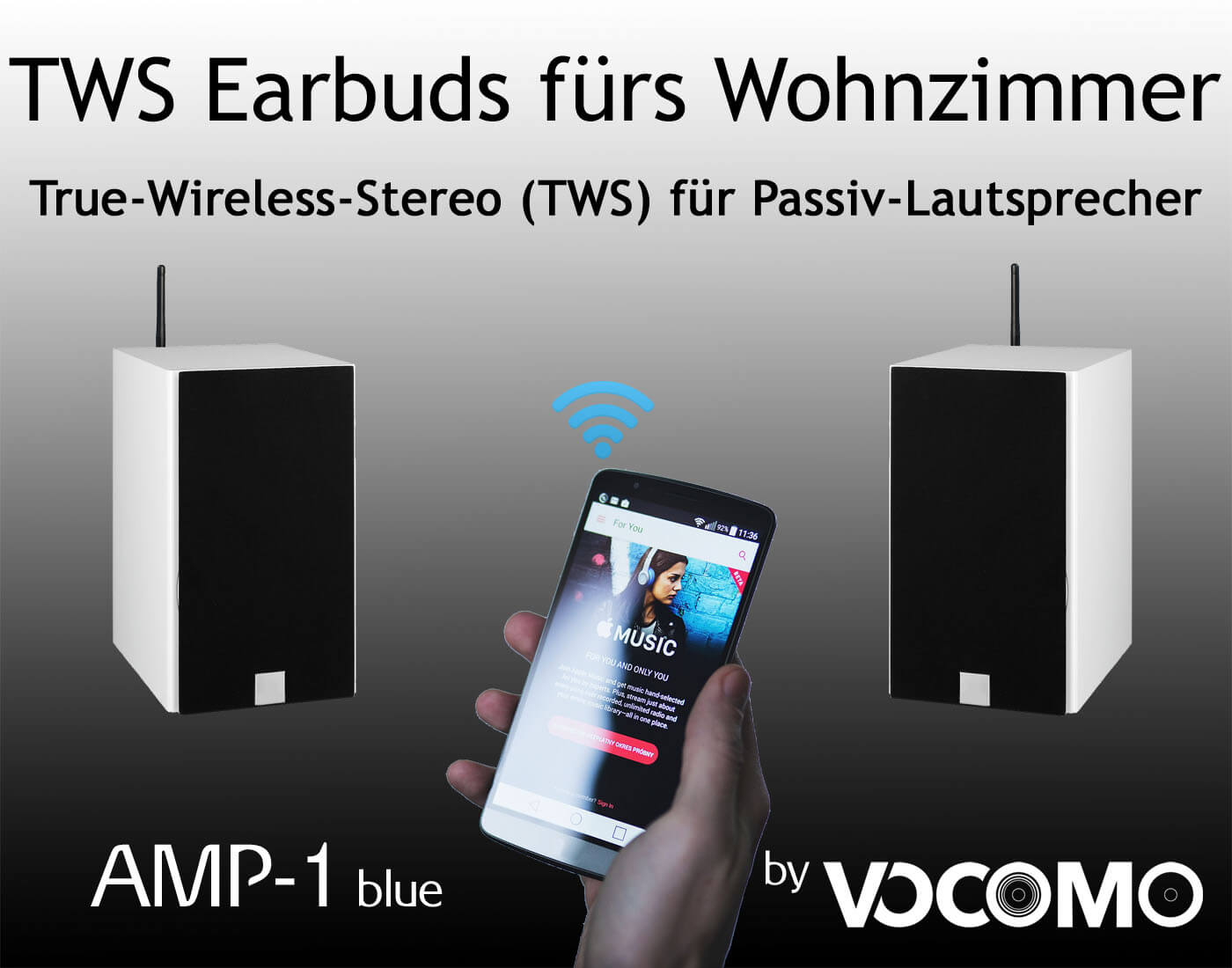 VOCOMO - Bluetooth HiFi-Verstärker & Freisprecheinrichtungen für BMW, VW,  Mini, Ford, Opel nachrüsten - AMP-1 blue - Bluetooth TWS Verstärker (Stück)